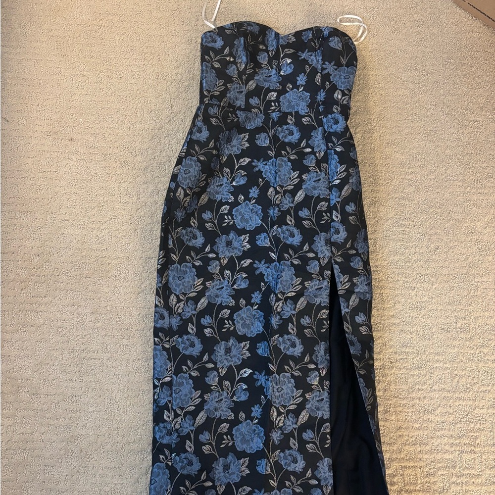 Lulus Beloved Belle Black Multi Jacquard Strapless Bow back Midi Dress - Picture 4 of 4